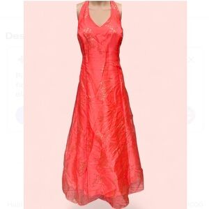 Vintage Y2K/90s Blondie Nites Vibrant Coral & Gold Floral Backless Dress